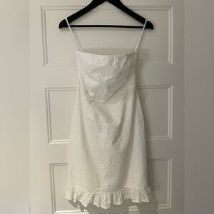 Size 2 Cotton Eyelet Old White Strapless Dress With Ruffle